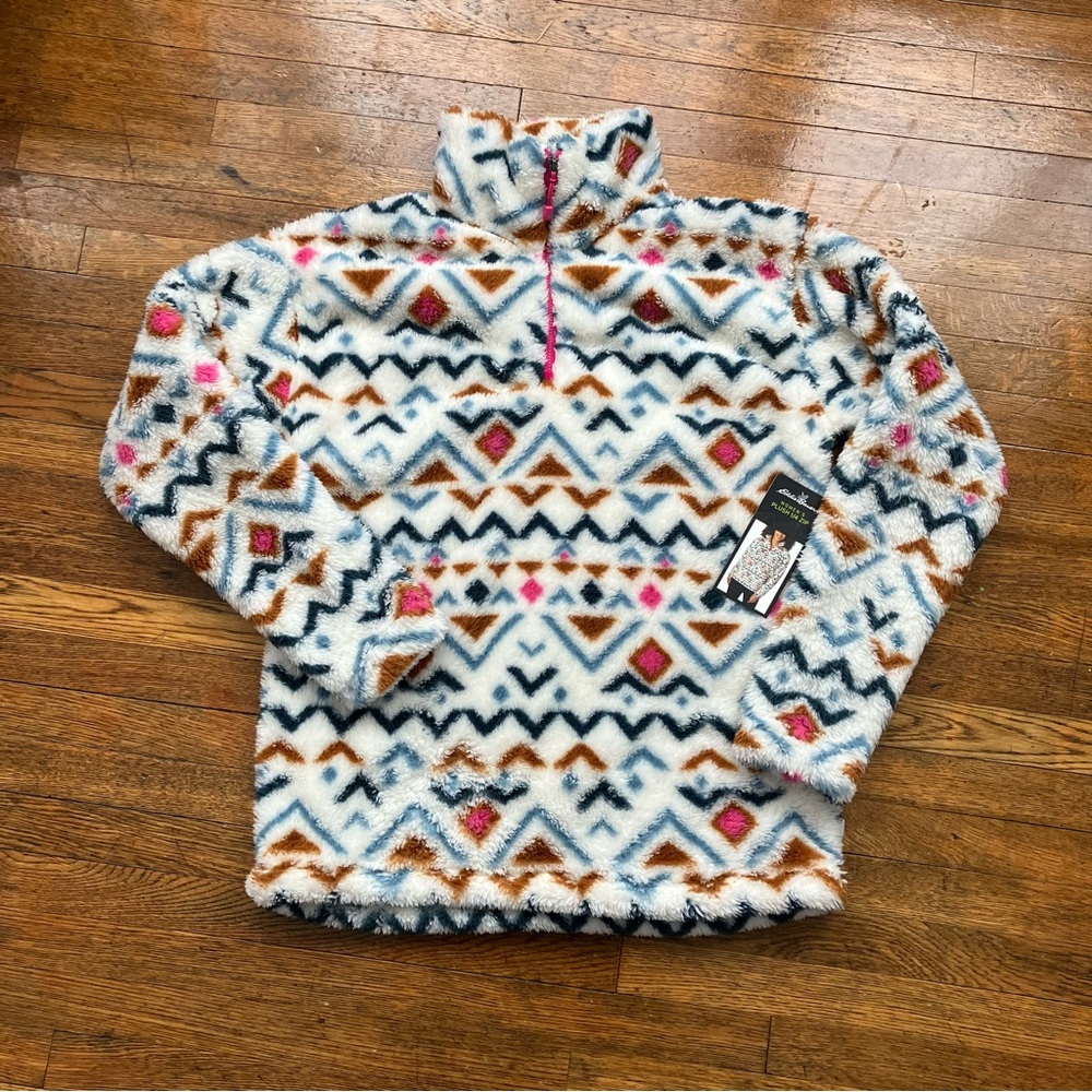 NWT Eddie Bauer Ladies Plush Quarter Zip Vanilla Aztec
